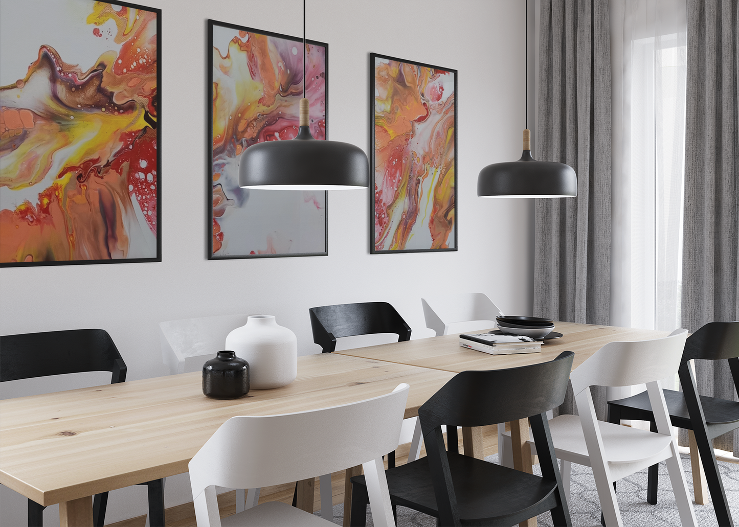 Abstract Acrylic pour painting - Art Canvas Print - TRIPTYCH - Colorful Fluid Design