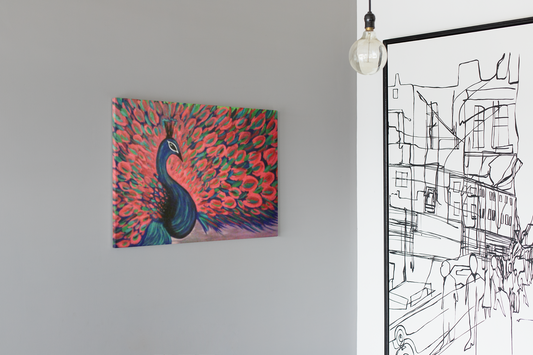 Vibrant Peacock Canvas Art - Colorful Stretched Wall Decor