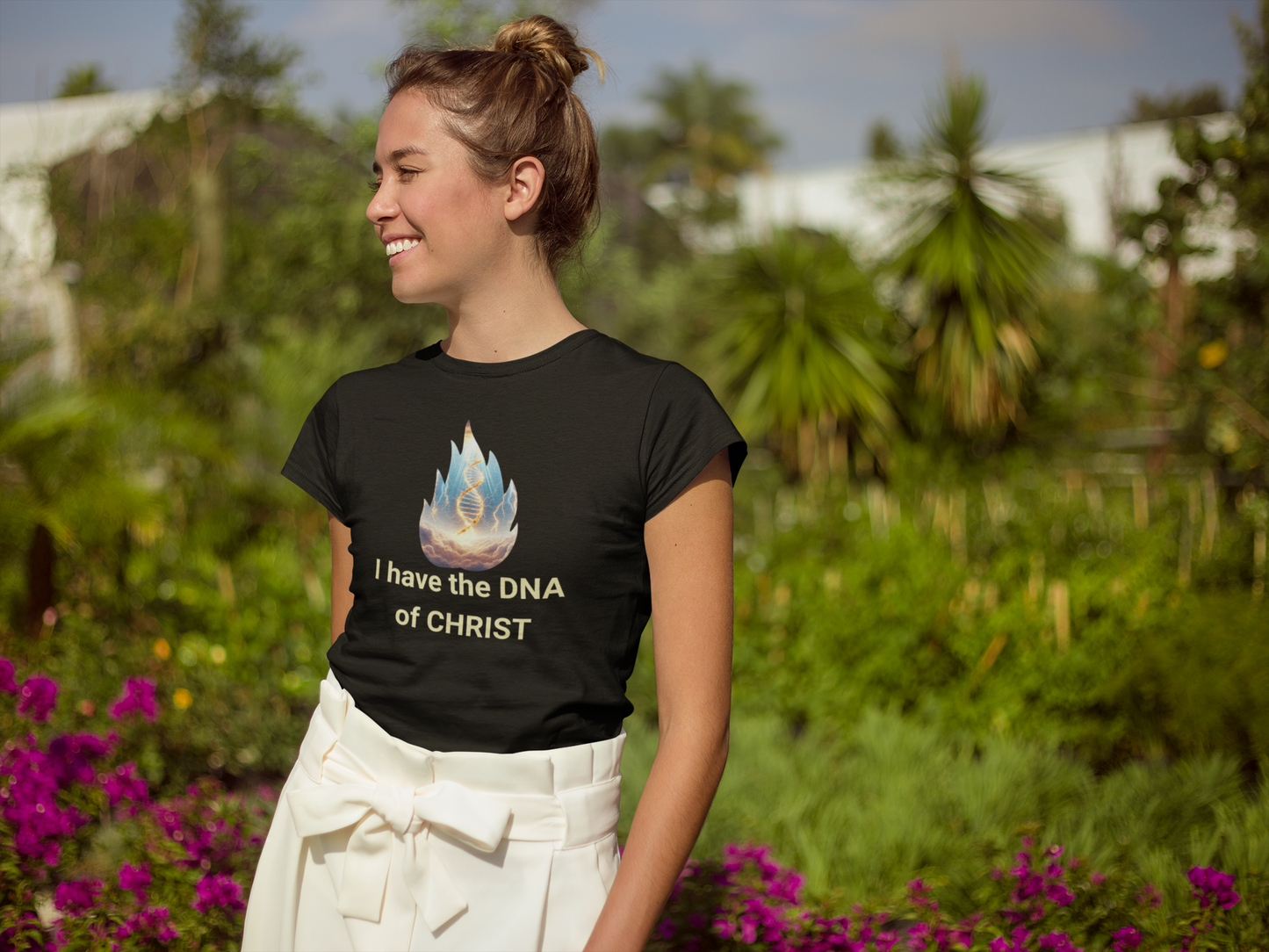 Christian Flame DNA T-Shirt — Faith & Science Inspired Graphic Tee, Unique Christian Gift
