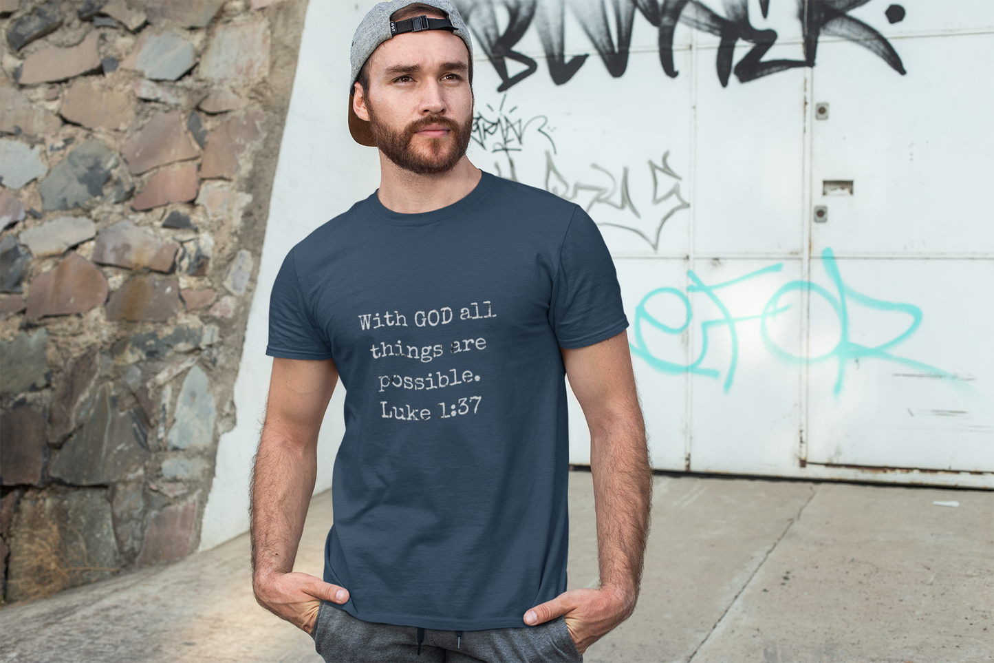 Luke 1:37 Bible Verse T-Shirt — "With GOD all things are possible" Faith Tee