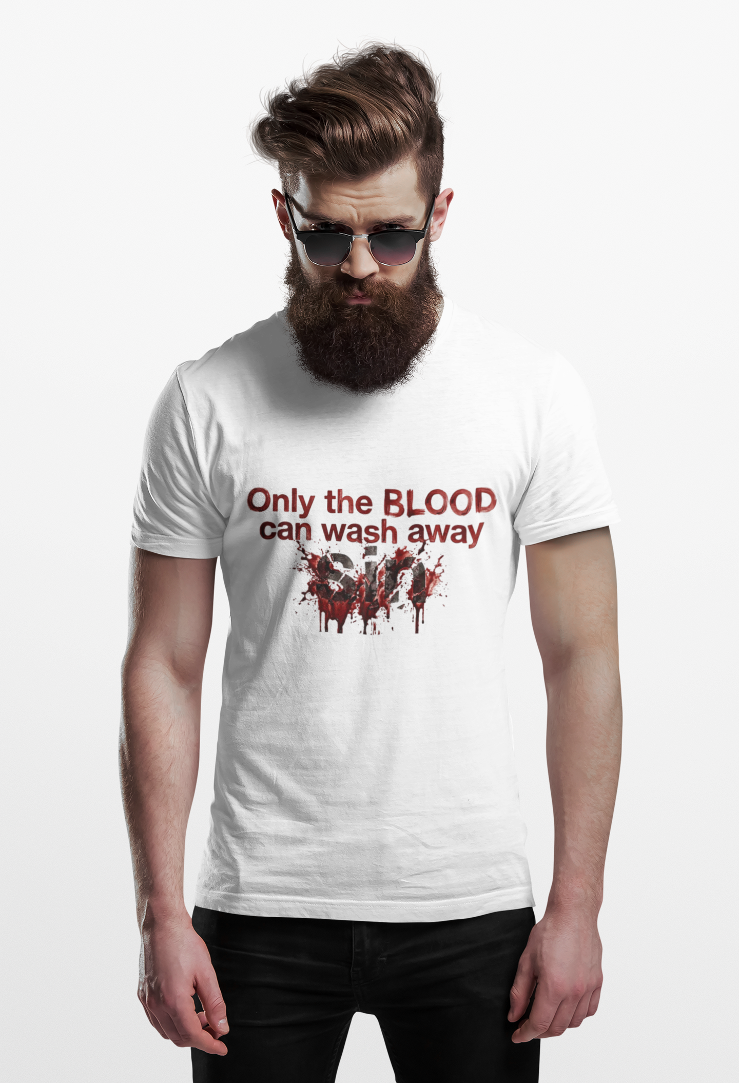 Graphic T-Shirt "Only the BLOOD Can Wash Away Sin" - Gothic Christian Message Tee