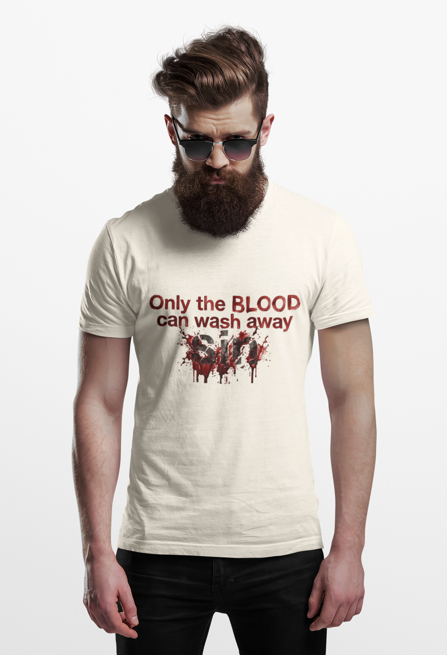 Graphic T-Shirt "Only the BLOOD Can Wash Away Sin" - Gothic Christian Message Tee