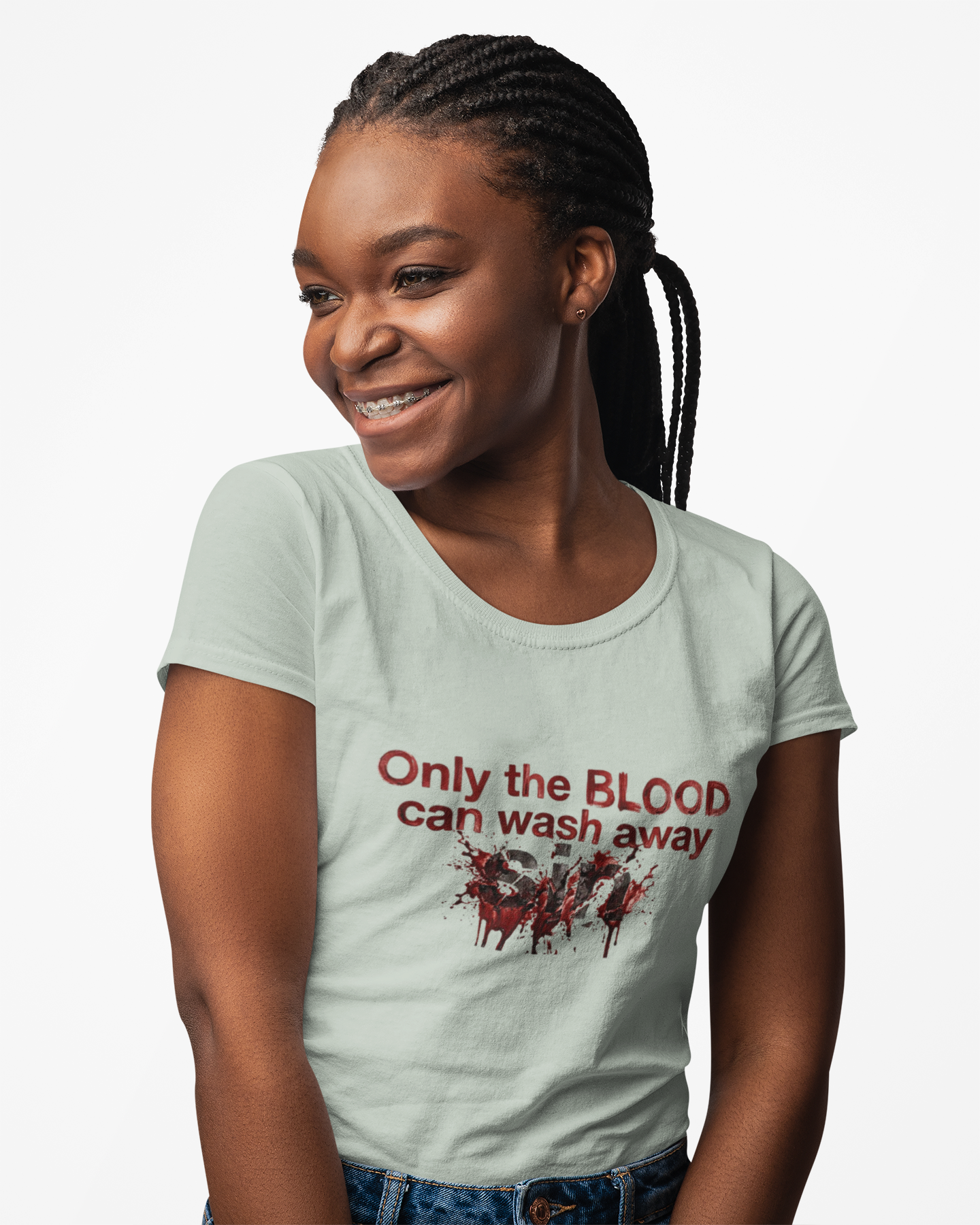 Graphic T-Shirt "Only the BLOOD Can Wash Away Sin" - Gothic Christian Message Tee