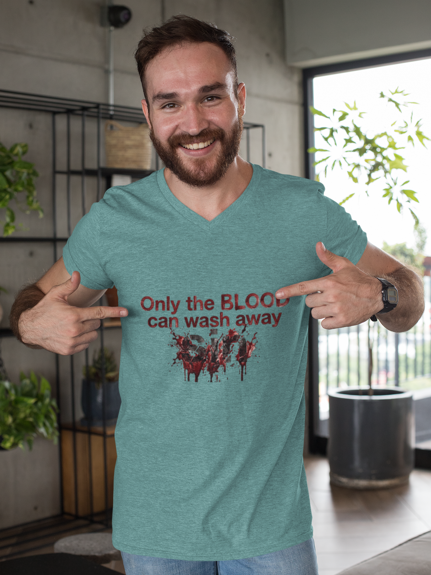Graphic T-Shirt "Only the BLOOD Can Wash Away Sin" - Gothic Christian Message Tee