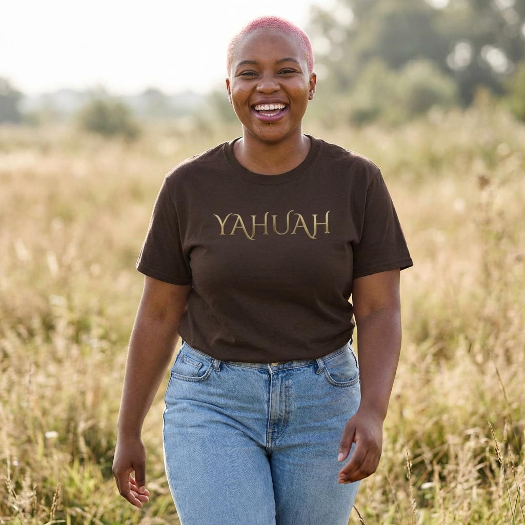 Yahuah Script Tee Gold Lettering Faith T-Shirt