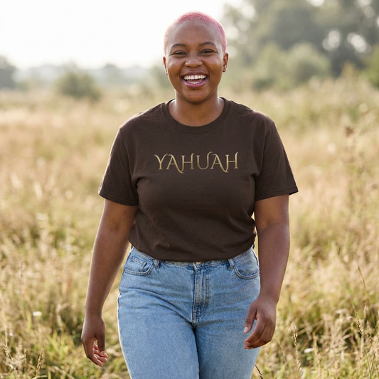 Yahuah Script Tee Gold Lettering Faith T-Shirt