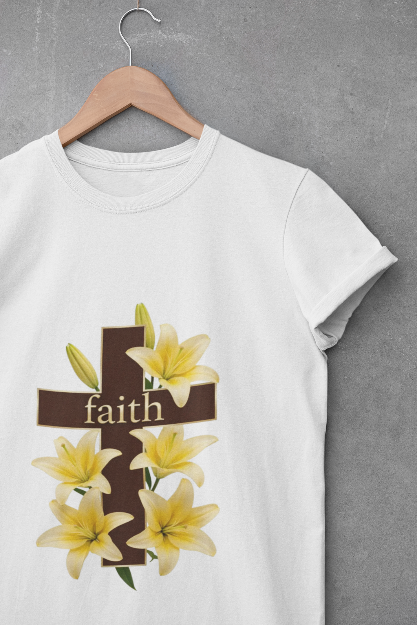 Faith Cross T‑Shirt with Yellow Lilies — Inspirational Christian Easter Tee