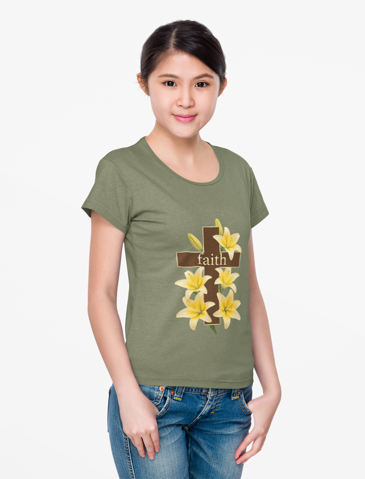 Faith Cross T‑Shirt with Yellow Lilies — Inspirational Christian Easter Tee