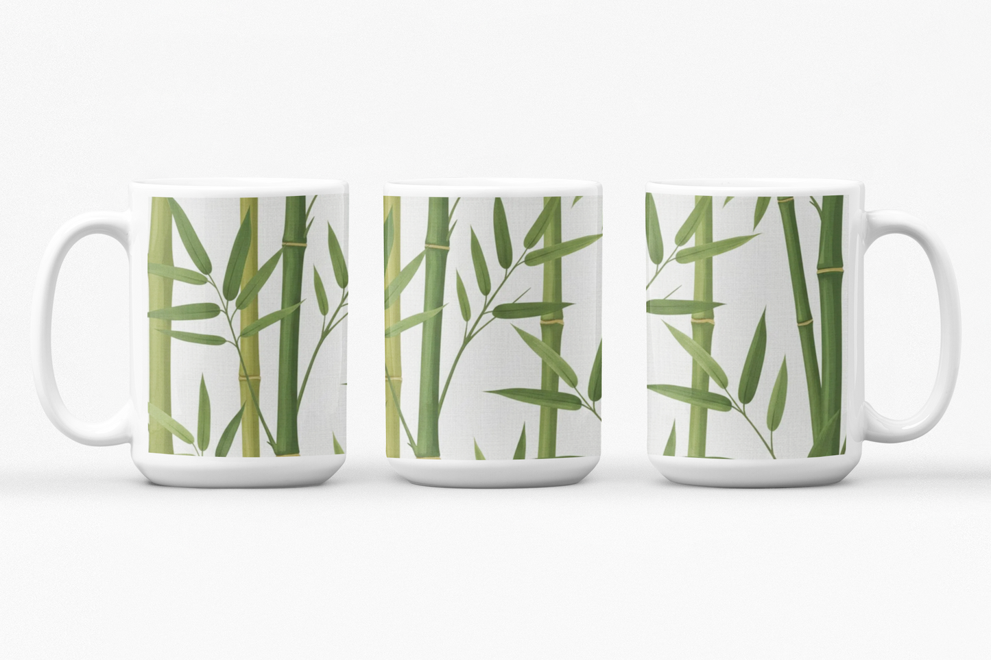 Bamboo Botanical Ceramic Mug — Green Bamboo Stalks Coffee Cup (11oz & 15oz)