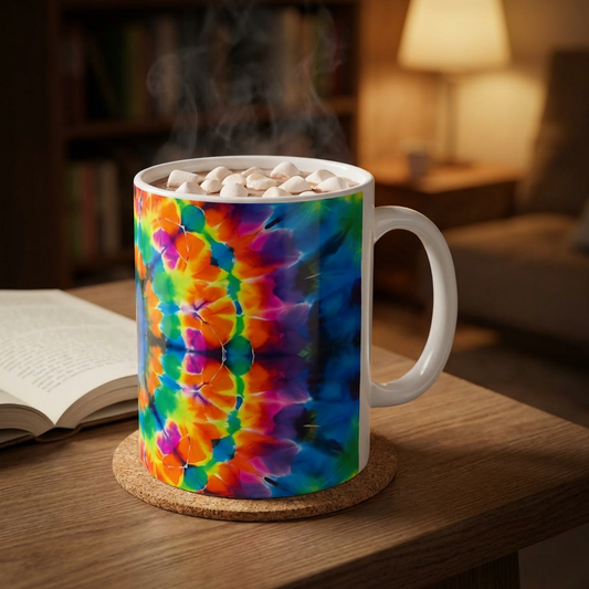 Tie-Dye Kaleidoscope Ceramic Mug – Colorful Hippie Pattern (11oz, 15oz)