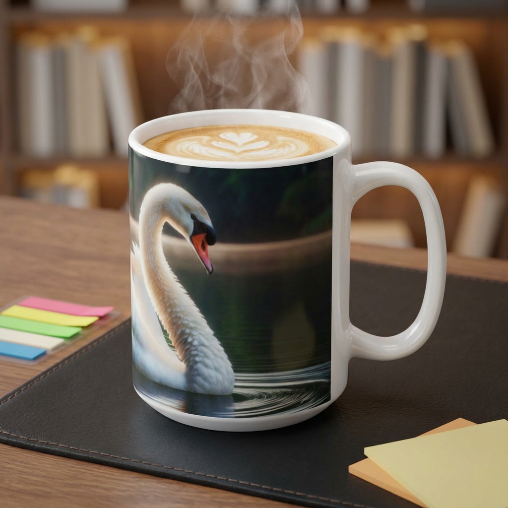 Swan Serenity Ceramic Mug — Peaceful Lake Morning Coffee Cup (11oz/15oz)