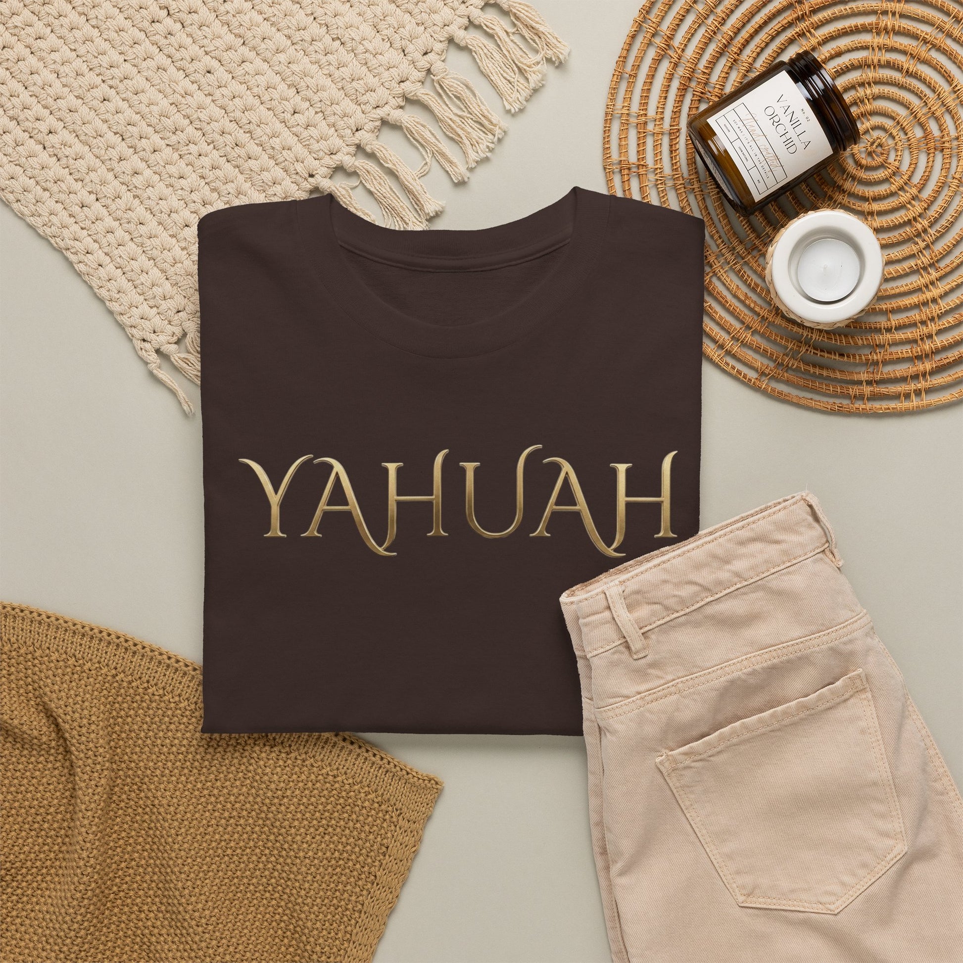 Yahuah Script Tee Gold Lettering Faith T-Shirt