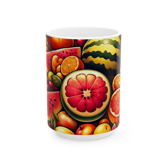 Vibrant Citrus & Watermelon Ceramic Mug — Colorful Fruit Pattern Coffee Cup (11oz/15oz)