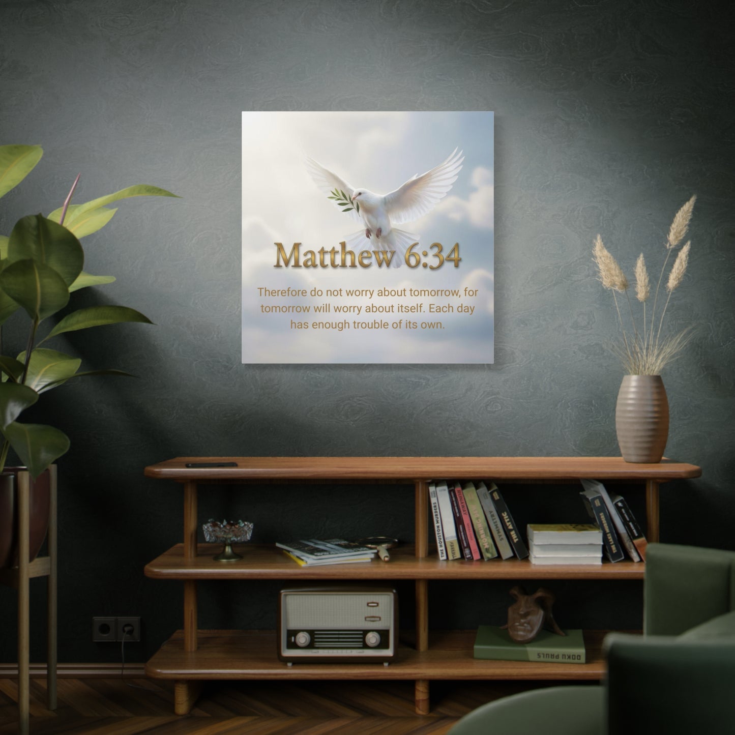 Inspirational Wall Art, Matthew 6:34 Canvas Print, Uplifting Home Decoration, Motivational Gift
