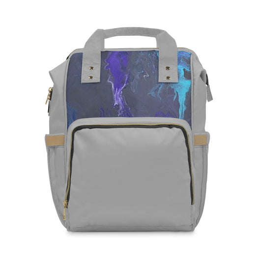 Acrylic Pouring Art Diaper Backpack — Cool Colors Design, Multifunctional Baby Bag & Mom Gift