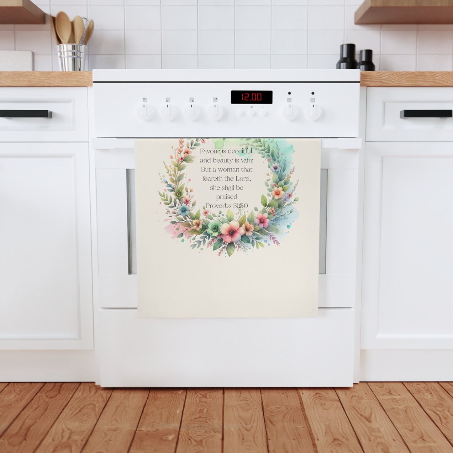 Decorative Cotton Tea Towel with Floral Proverbs Design