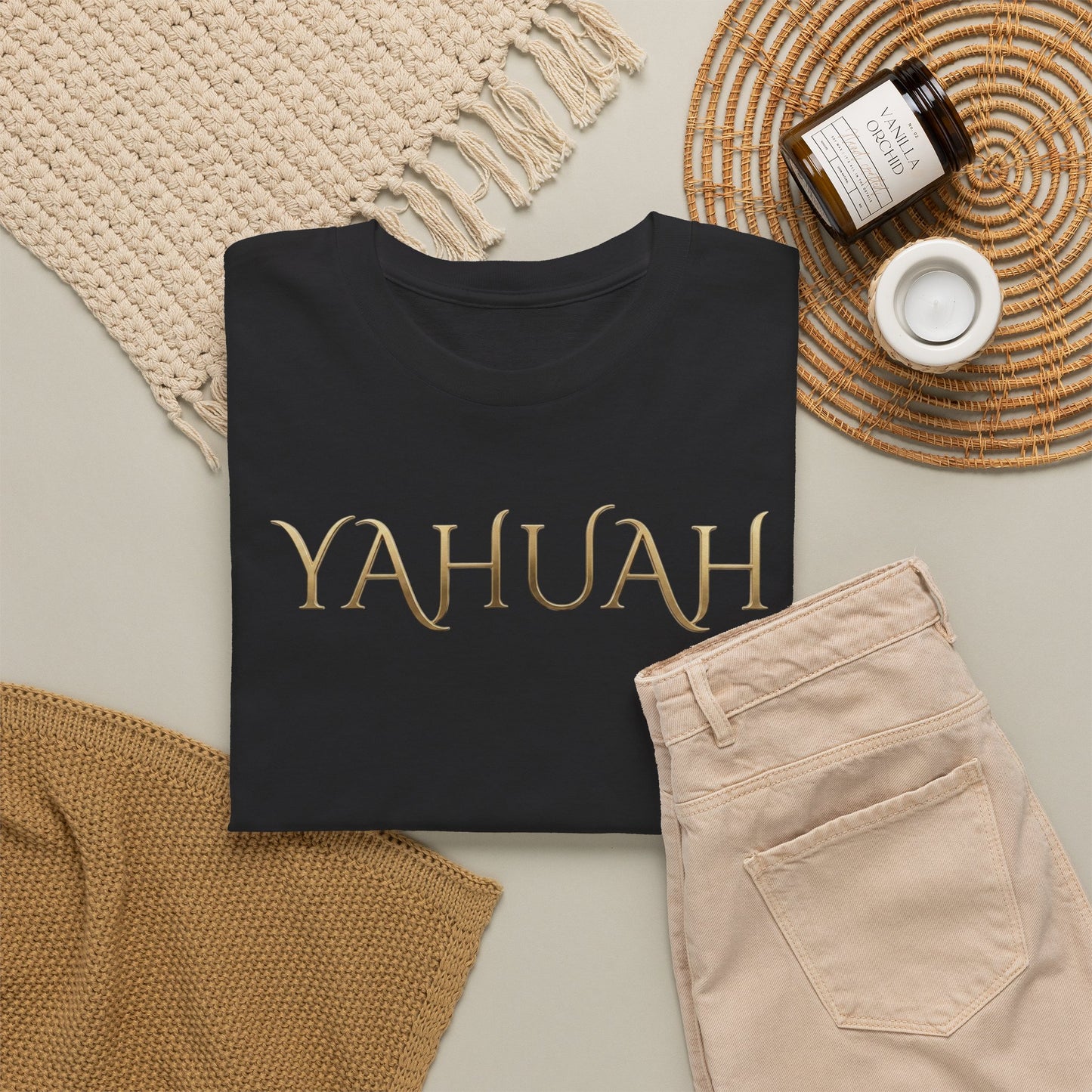 Yahuah Script Tee Gold Lettering Faith T-Shirt