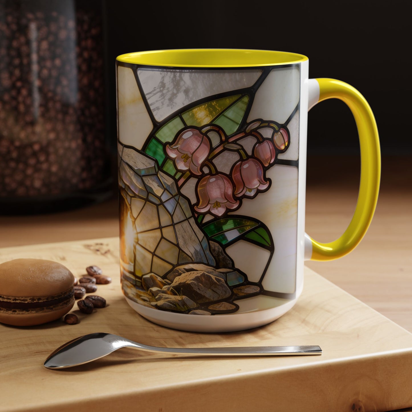 Stained Glass Garden Accent Mug – Floral Lily of the Valley Sunrise 11/15oz