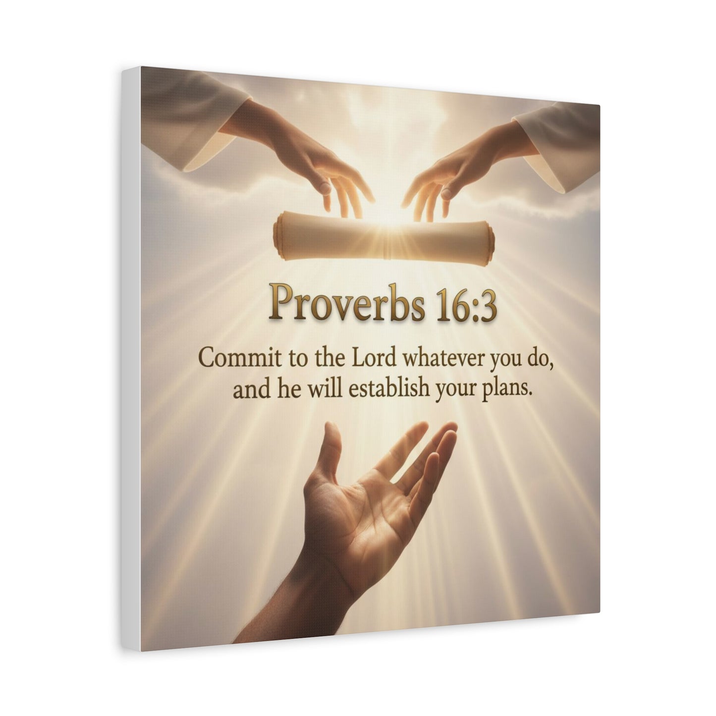 Proverbs 16:3 Canvas Print — "Commit to the Lord" Christian Wall Art, Motivational Faith Gift