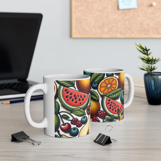 Fruit Pattern Ceramic Mug — Colorful Citrus & Berries 11oz/15oz