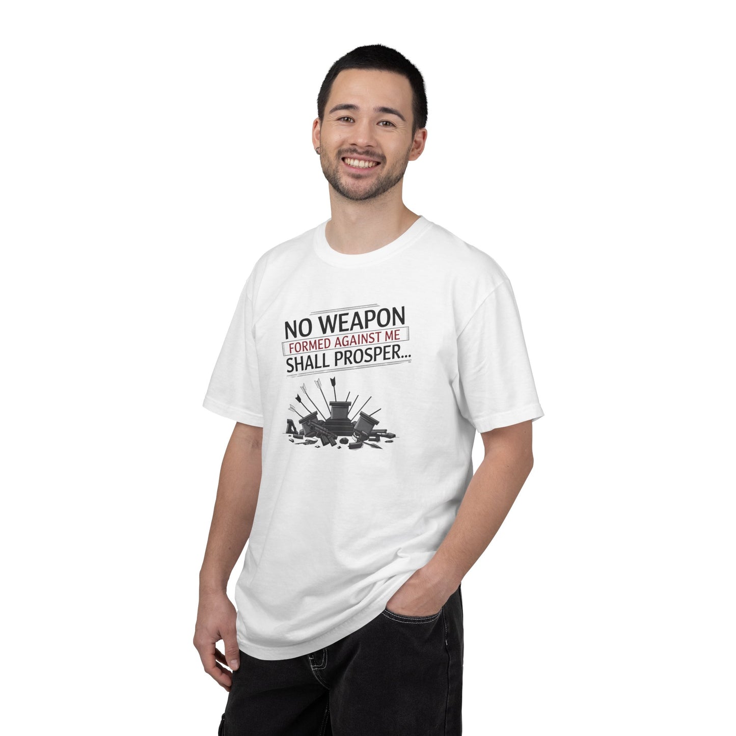 No Weapon Formed Against Me Shall Prosper T-Shirt — Isaiah 54:17 Christian Faith Tee