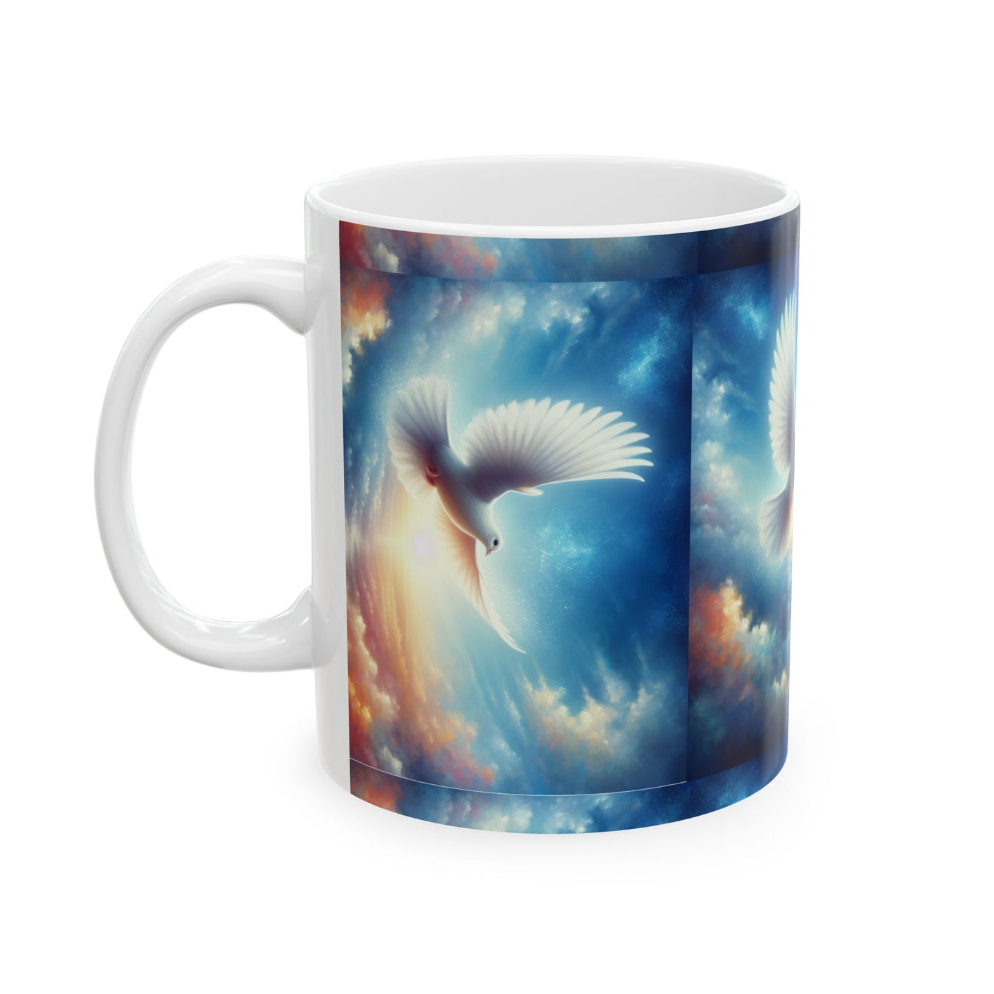 Dove in Sunrise Sky Ceramic Mug — Inspirational Faith & Sympathy Gift (11oz & 15oz)