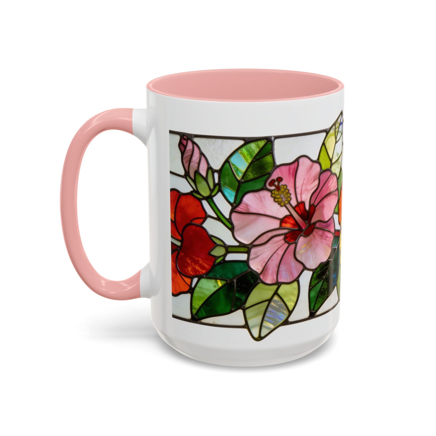 Stained Glass Tropical Flower Coffee Mug — Hibiscus & Bird of Paradise Accent Mug