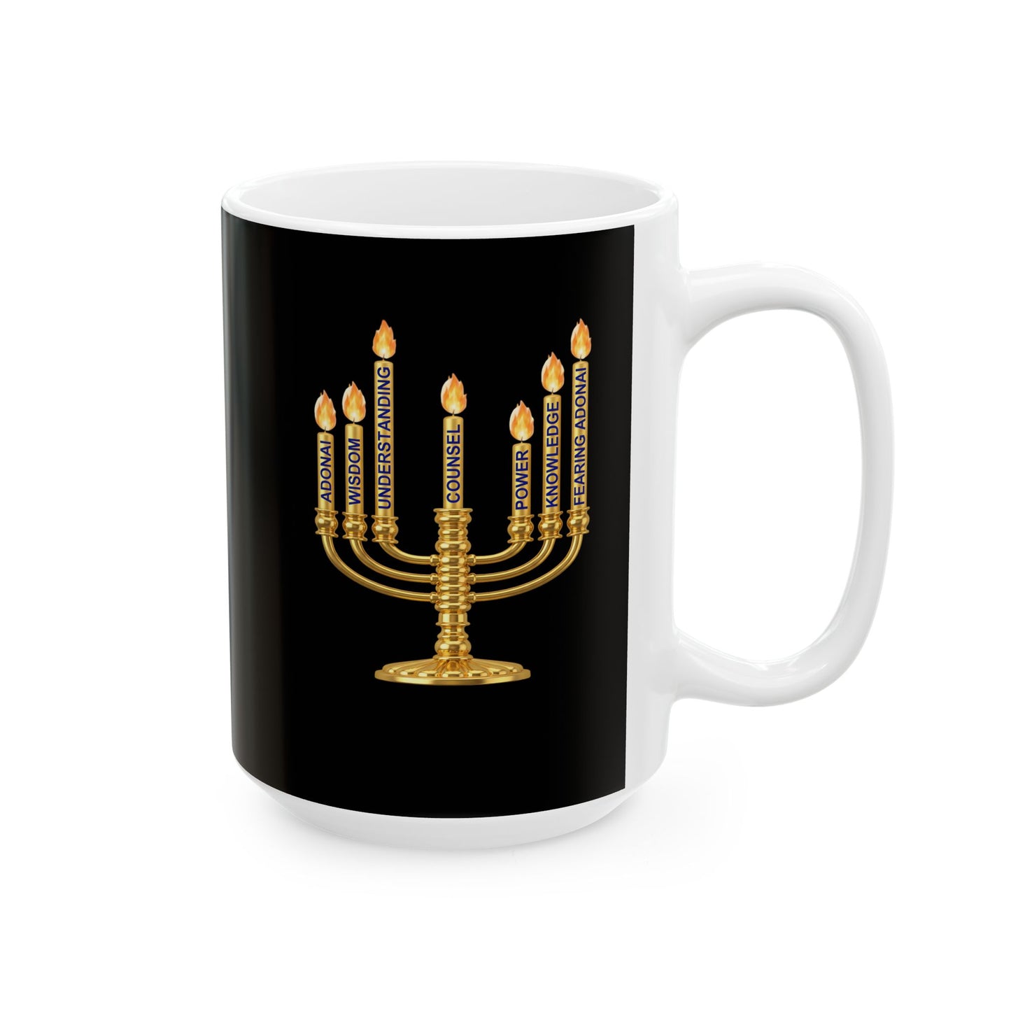 Ceramic Faith Inspired Mug — Metallic Gold Menorah Design (11oz, 15oz)