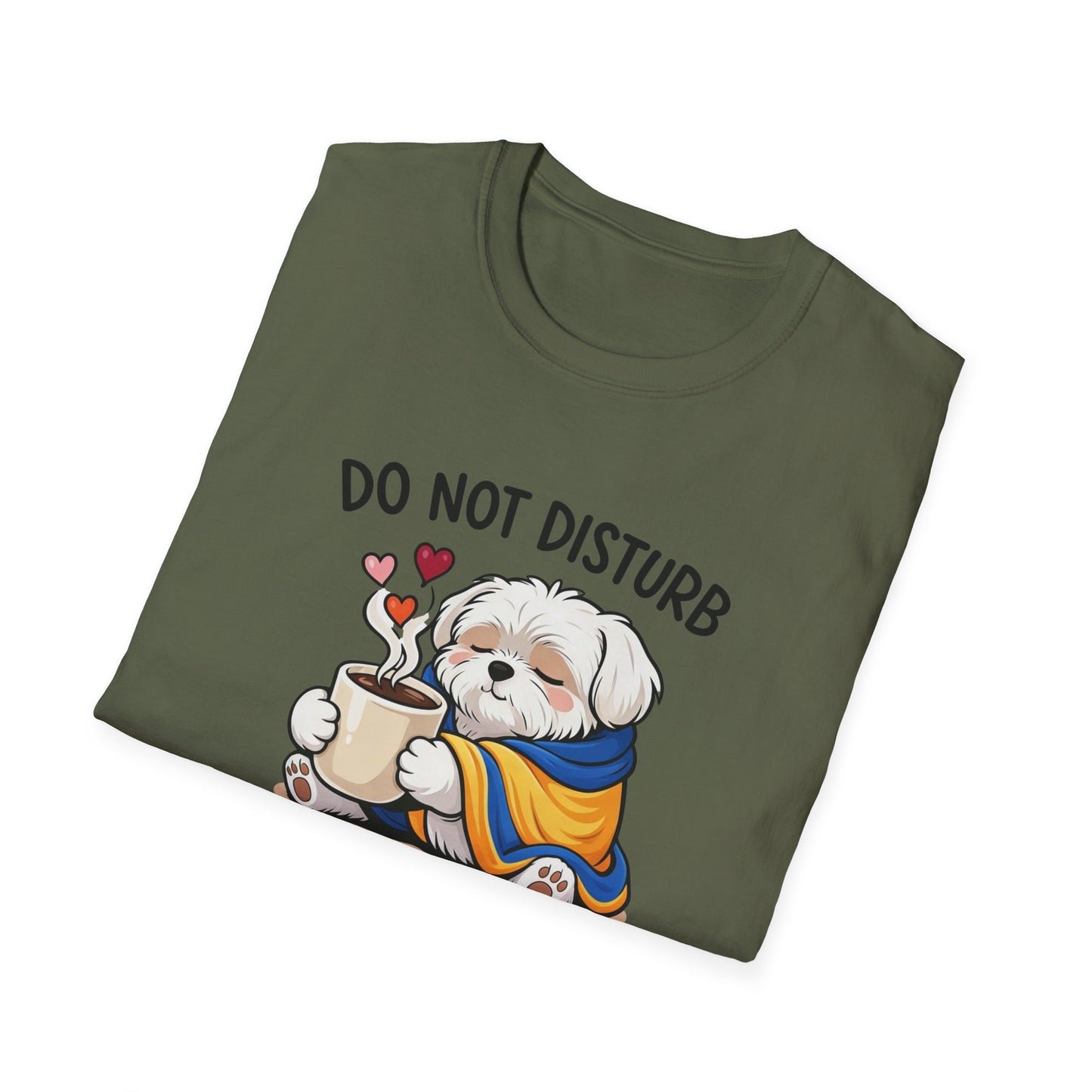 T-Shirt — "Do Not Disturb: Hot Chocolate in Progress" Cute Dog Cozy Winter Tee