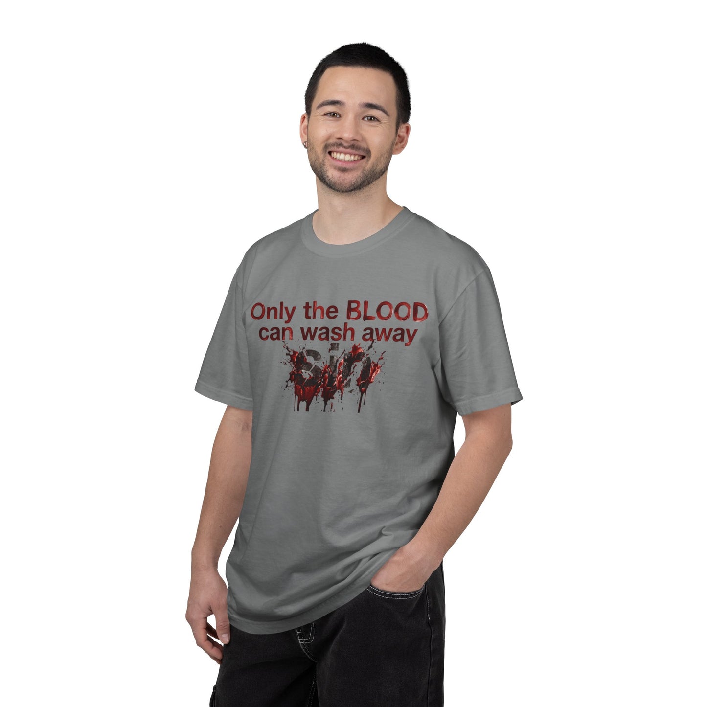 Graphic T-Shirt "Only the BLOOD Can Wash Away Sin" - Gothic Christian Message Tee