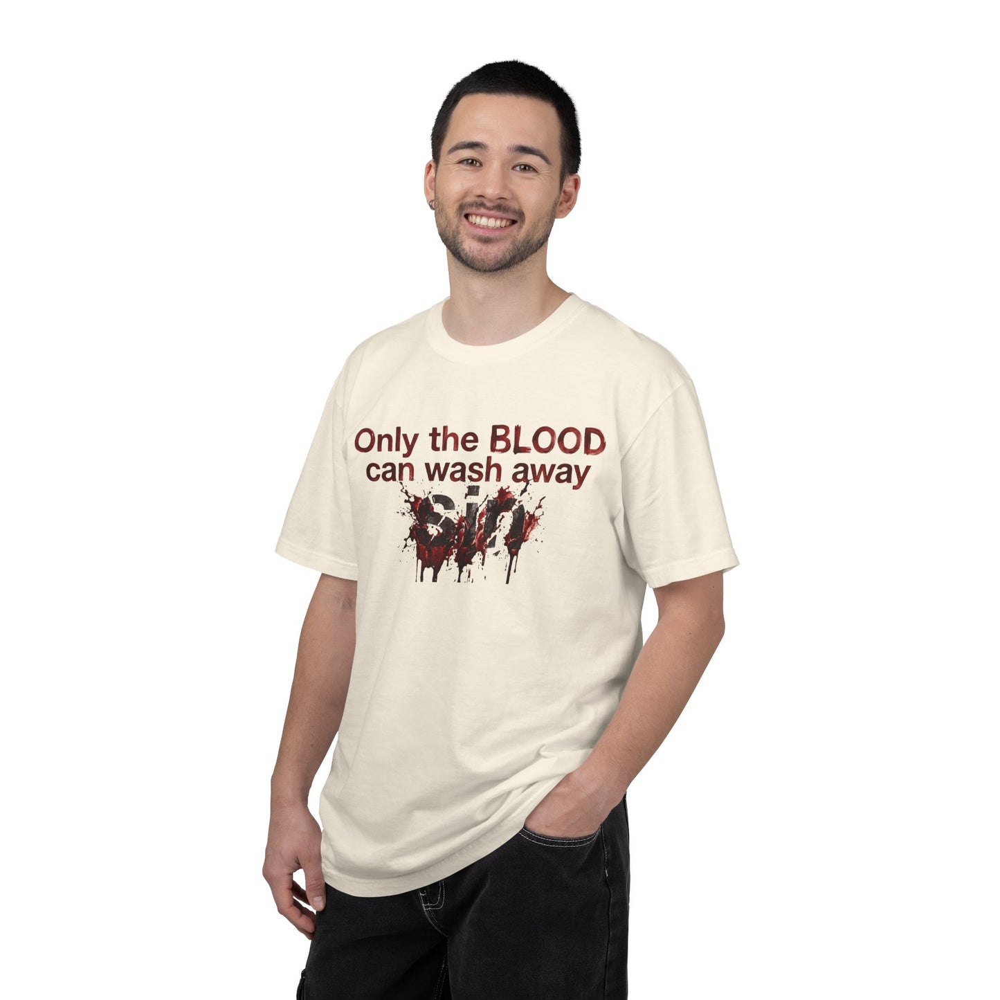 Graphic T-Shirt "Only the BLOOD Can Wash Away Sin" - Gothic Christian Message Tee