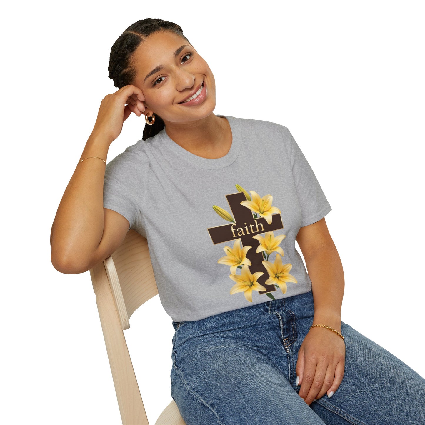 Faith Cross T‑Shirt with Yellow Lilies — Inspirational Christian Easter Tee