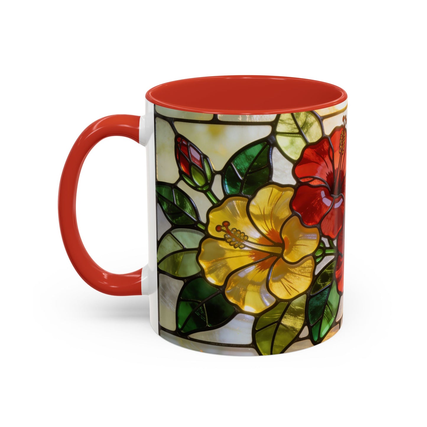 Floral Stained Glass Accent Coffee Mug – Hibiscus & Sunflower Design (11/15oz)