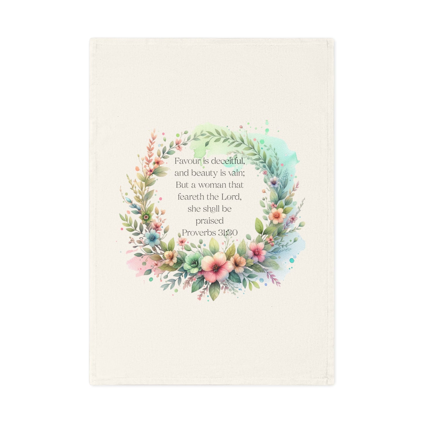 Decorative Cotton Tea Towel with Floral Proverbs Design
