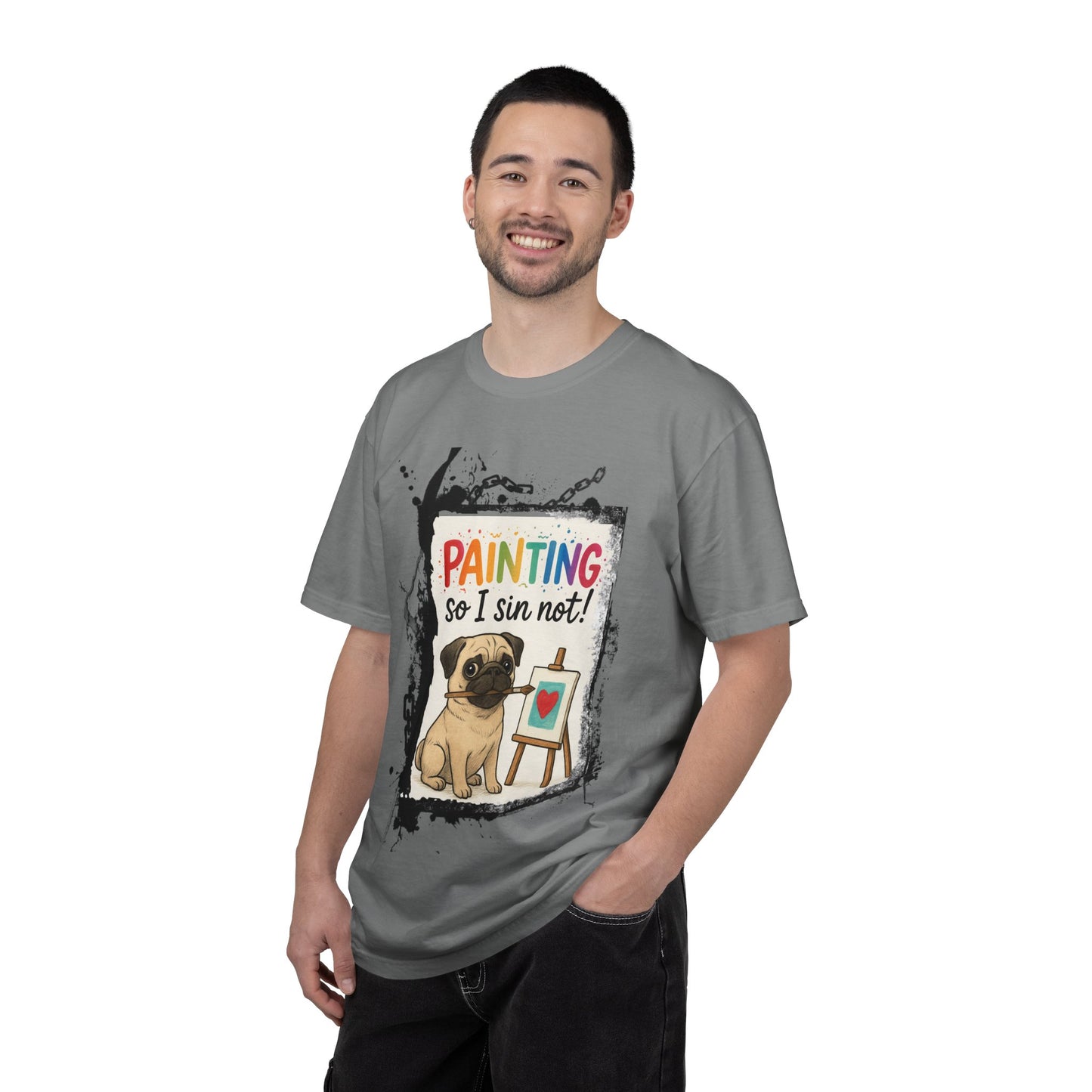 Humorous "Painting So I Sin Not" Pug T-Shirt
