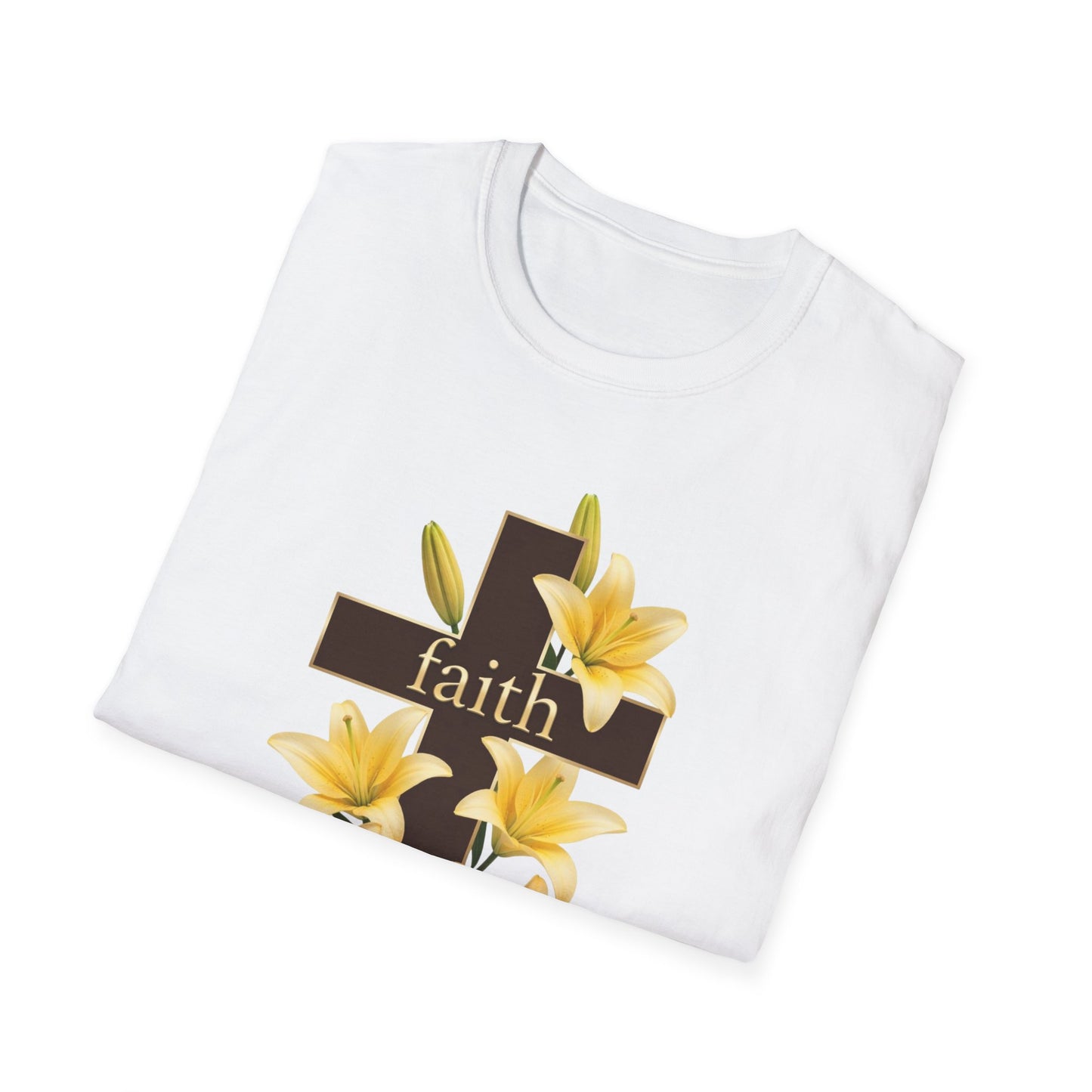 Faith Cross T‑Shirt with Yellow Lilies — Inspirational Christian Easter Tee