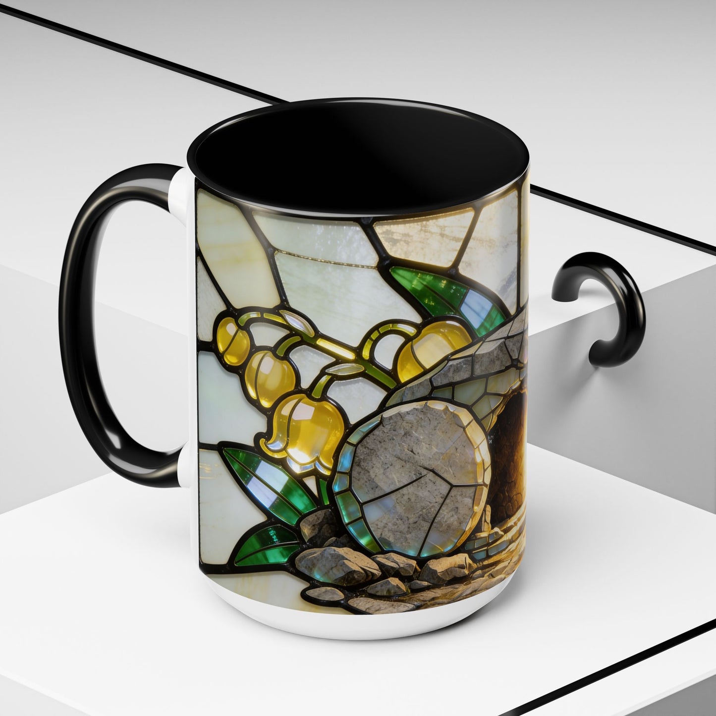 Stained Glass Garden Accent Mug – Floral Lily of the Valley Sunrise 11/15oz