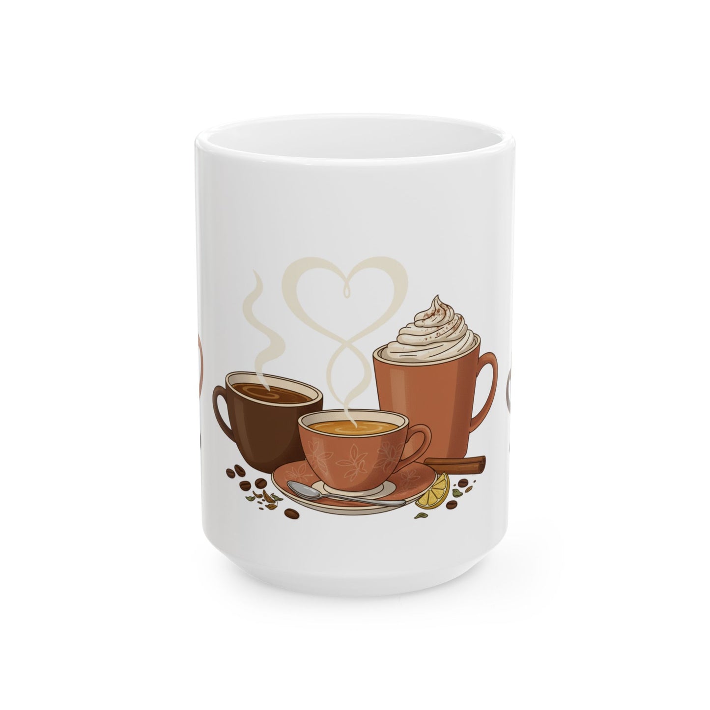 Coffee Lovers Mug - Trio of Hot Drinks Illustration (11oz, 15oz)
