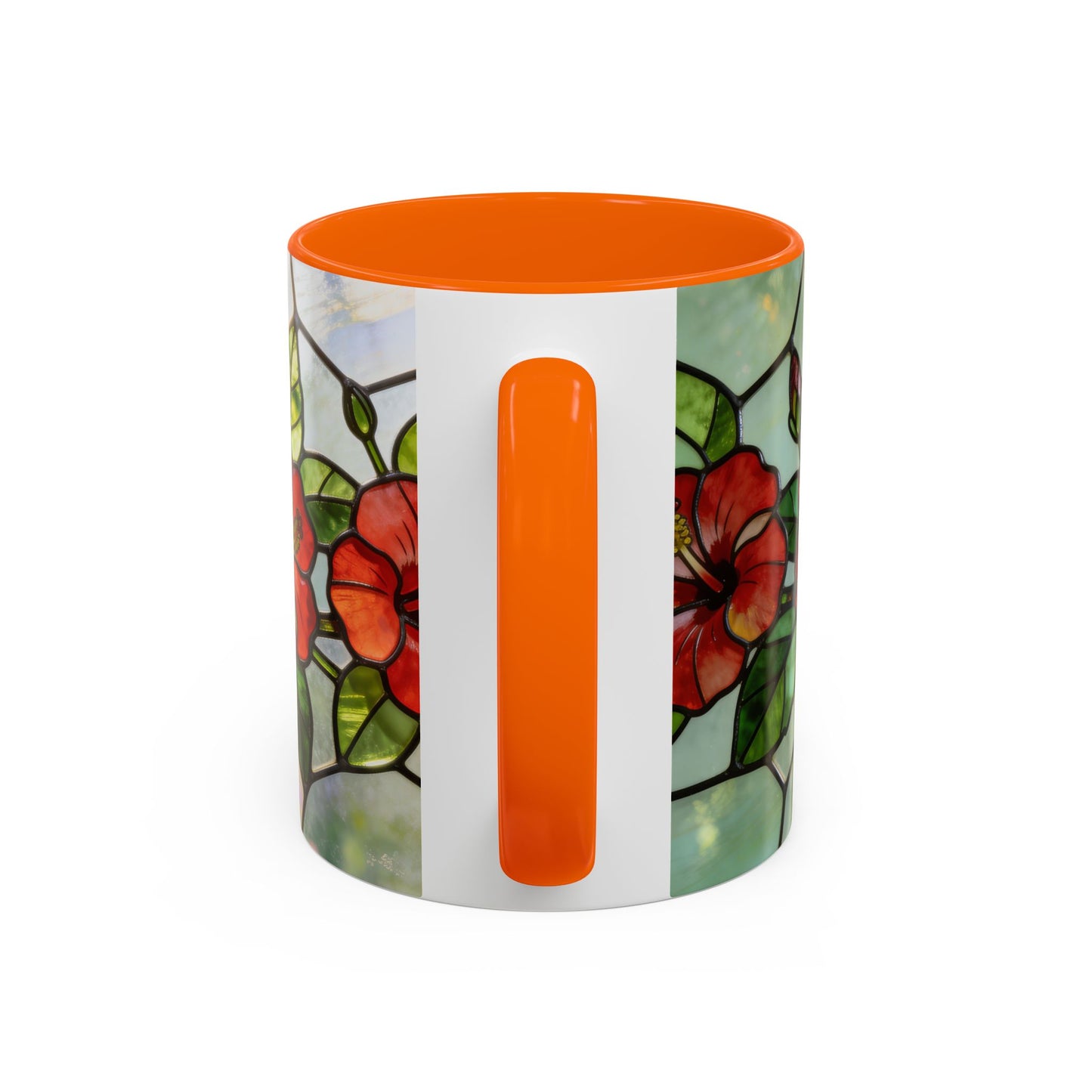 Stained Glass Floral Accent Coffee Mug — Hibiscus & Sunflower Art (11/15oz)
