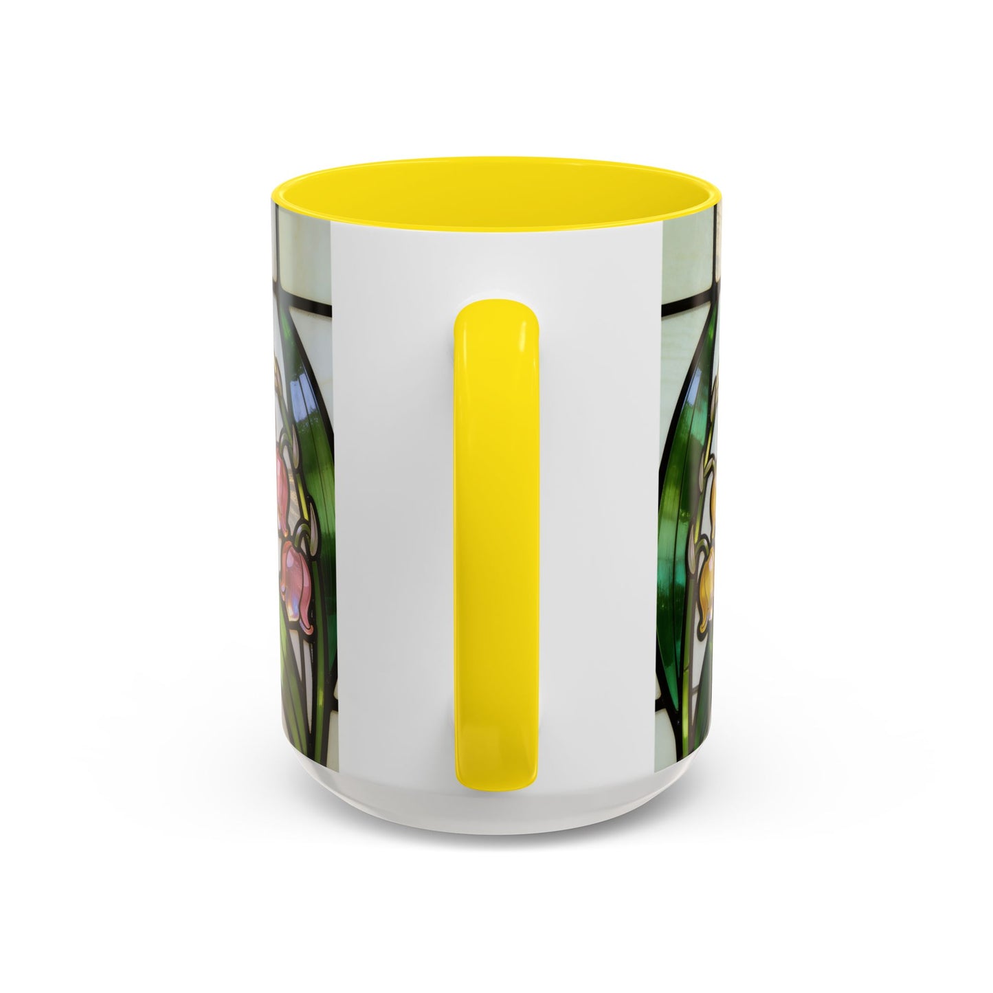 Stained Glass depiction of The Resurrected Tomb & Lily of the Valley Accent Coffee Mug — Christian Easter 11/15oz