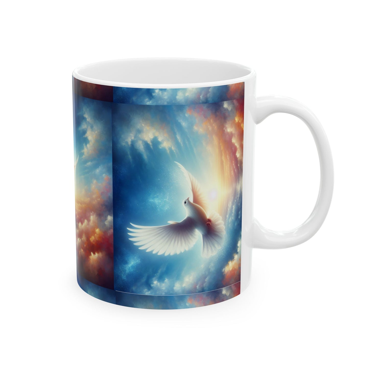 Dove in Sunrise Sky Ceramic Mug — Inspirational Faith & Sympathy Gift (11oz & 15oz)
