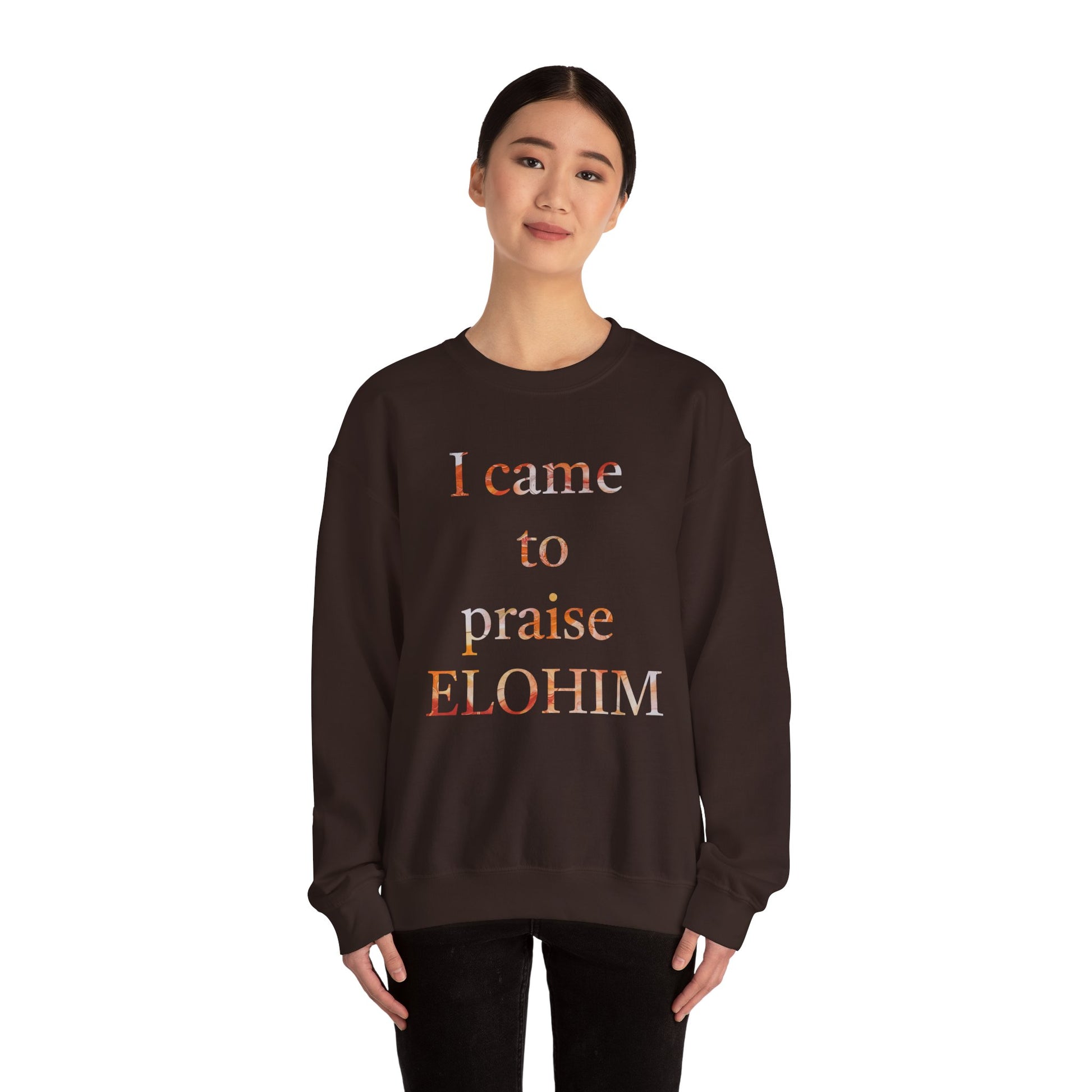 Crewneck Sweatshirt - Acrylic Pouring Paint mask for 'I Came to Praise Elohim'  Inspirational Design - Inspire par Dieu