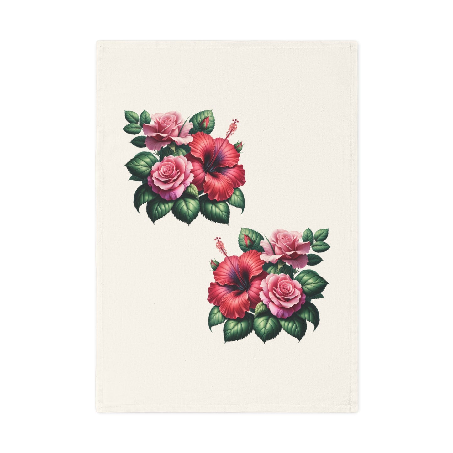 Vintage Hibiscus and Rose Design - 100% Organic Cotton Tea Towel