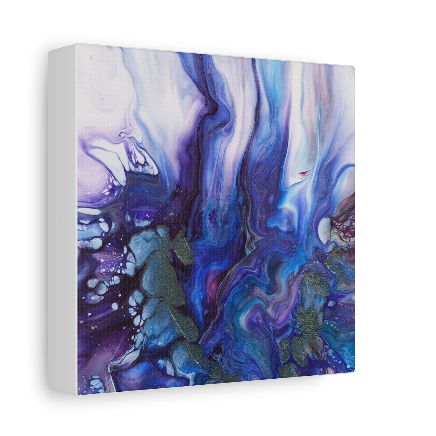 Abstract Ocean Blue Acrylic Pour Matte Canvas - Stretched Wall Art