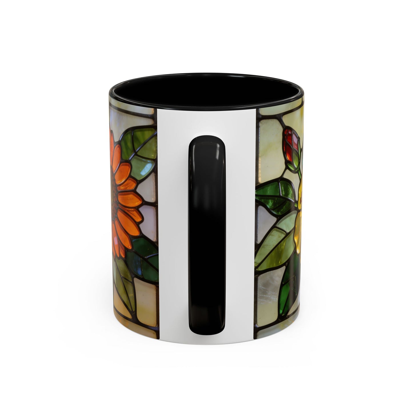 Floral Stained Glass Accent Coffee Mug – Hibiscus & Sunflower Design (11/15oz)