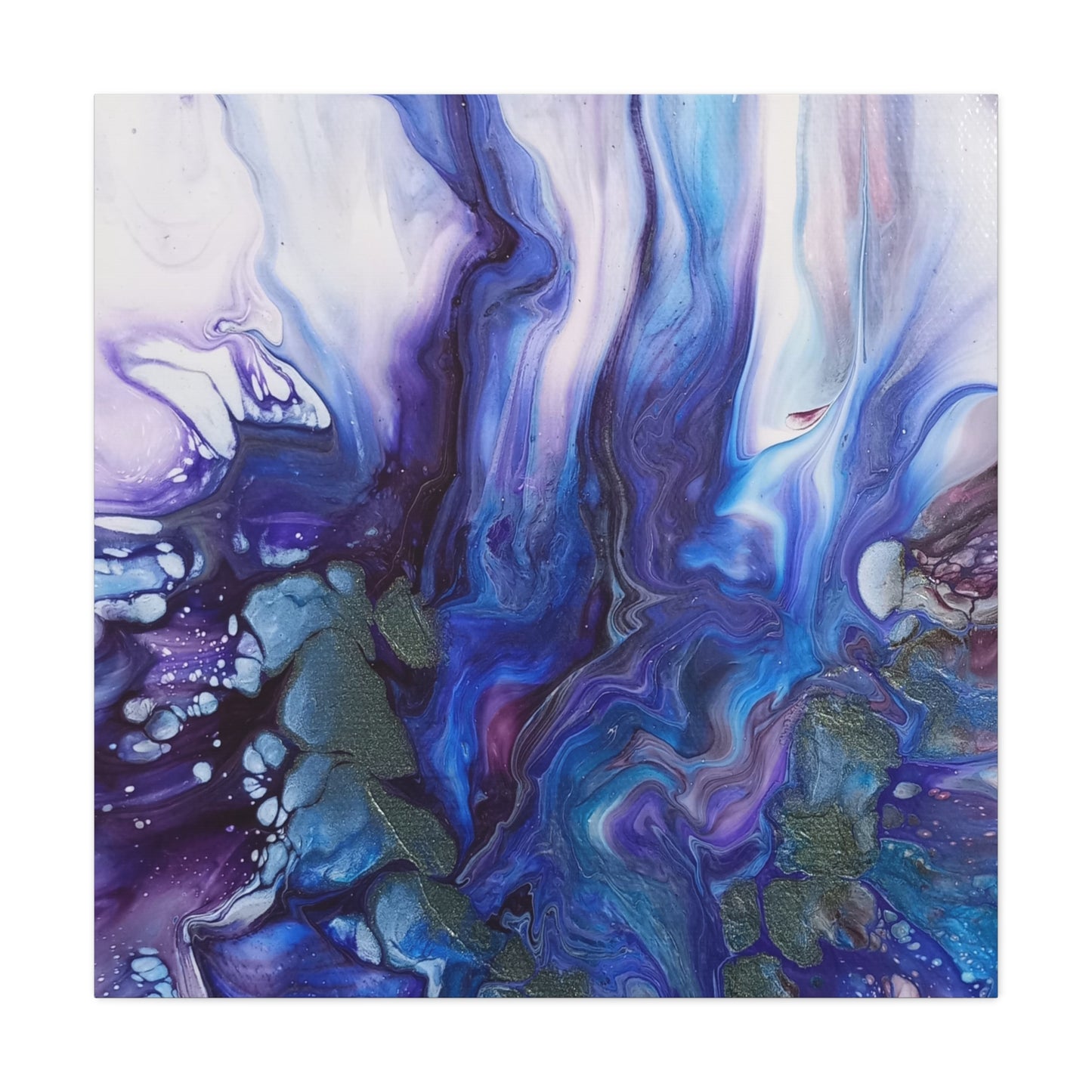Abstract Ocean Blue Acrylic Pour Matte Canvas - Stretched Wall Art