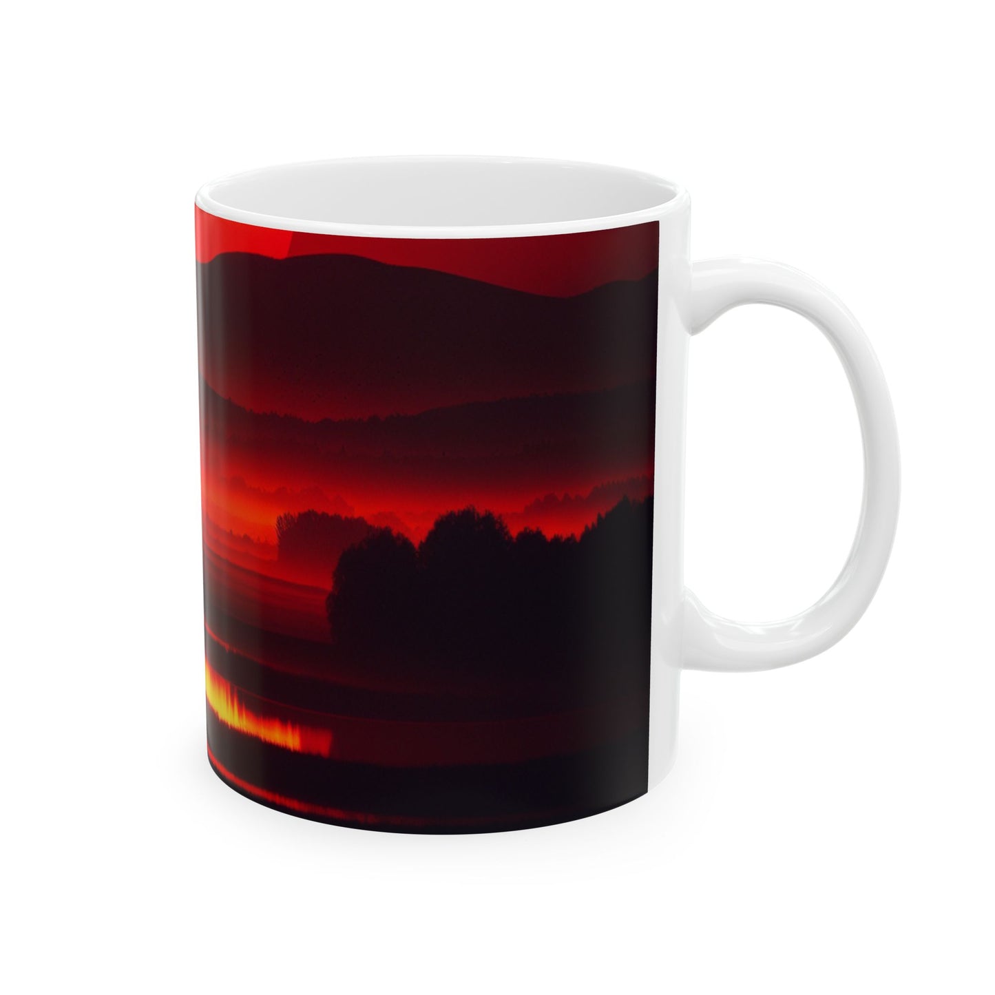 Red Sunset Mountain Ceramic Mug — Atmospheric Landscape Coffee Cup (11oz & 15oz)
