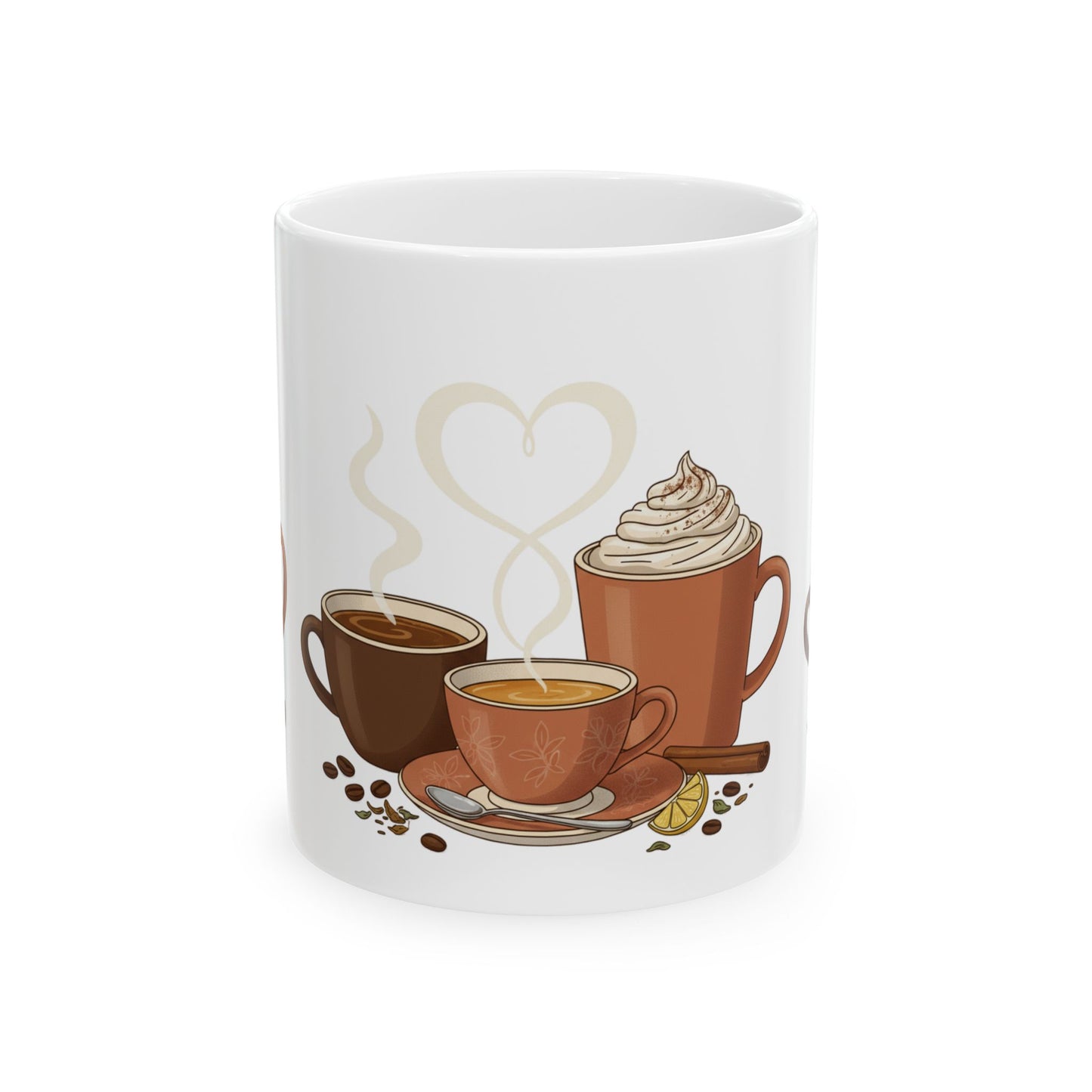 Coffee Lovers Mug - Trio of Hot Drinks Illustration (11oz, 15oz)