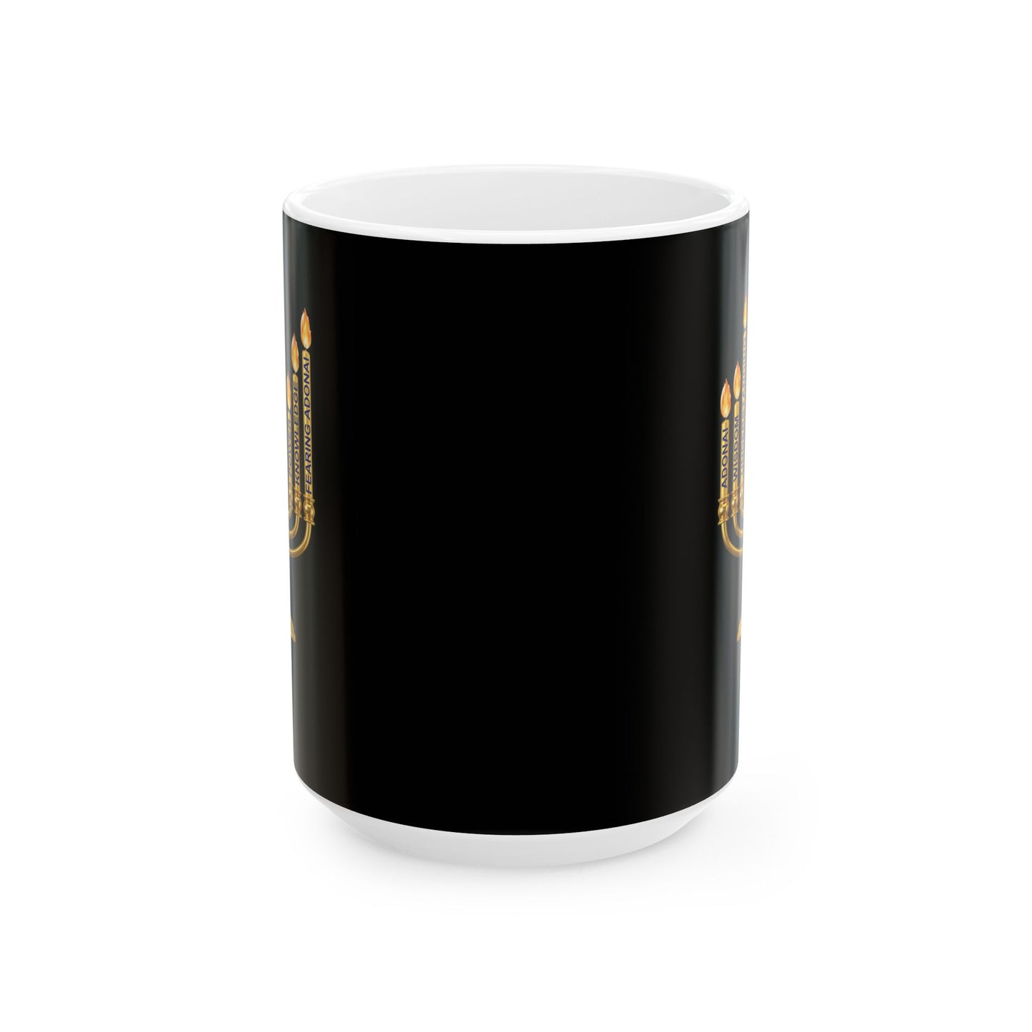 Ceramic Faith Inspired Mug — Metallic Gold Menorah Design (11oz, 15oz)