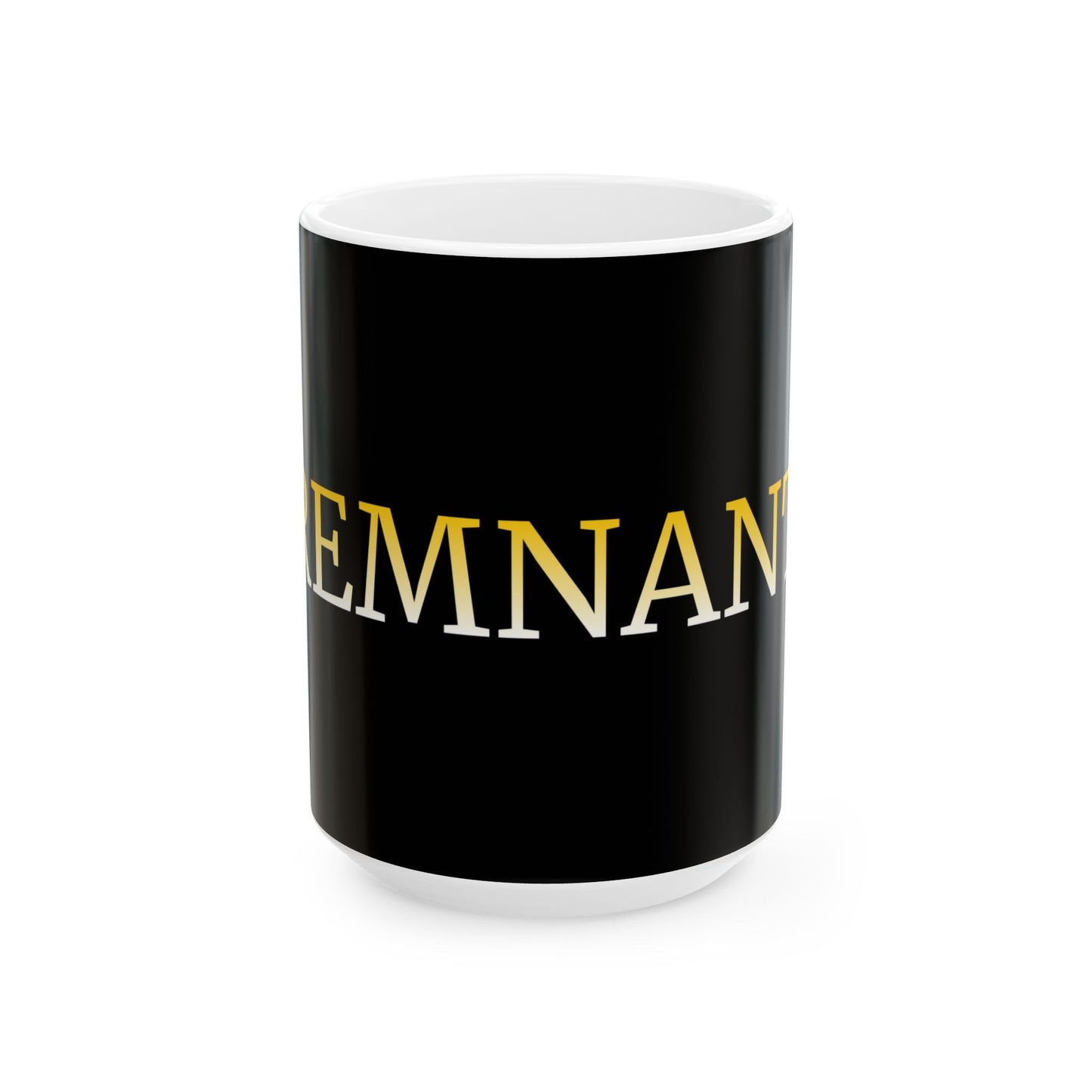 REMNANT Gold Lettering Black Ceramic Mug (11oz & 15oz) — Religious Coffee Cup, Christian Gift